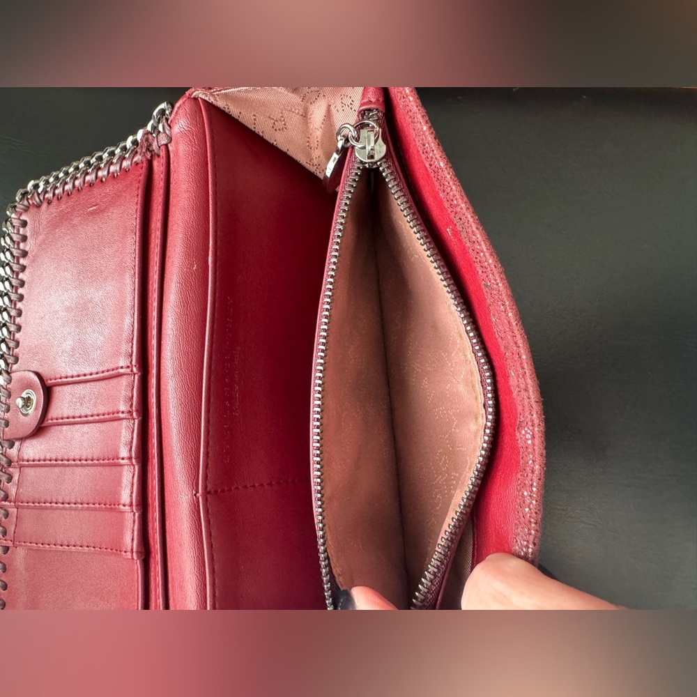 Stella McCartney Falabella Unique Faux Leather Edgy Wallet Burgundy Silver Chain - Picture 7 of 9